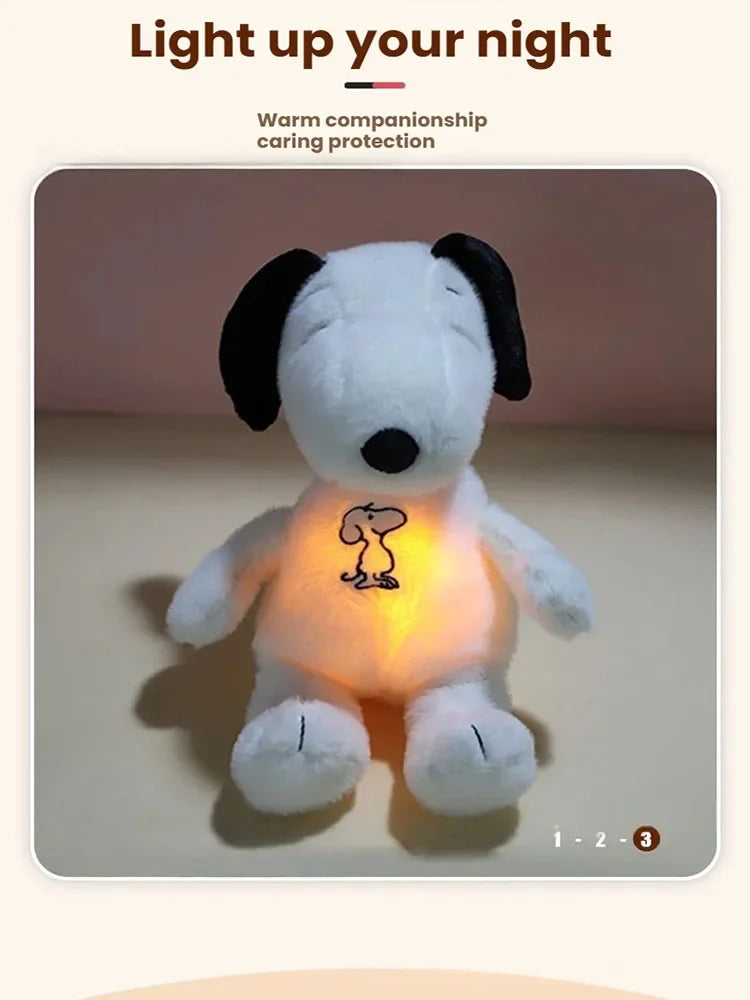 2026 New Breathing Soothing Snoopy white dog Plush Doll Sleeping Companion Music and Light Doll Sensory Stuffed Toy Kids Gifts