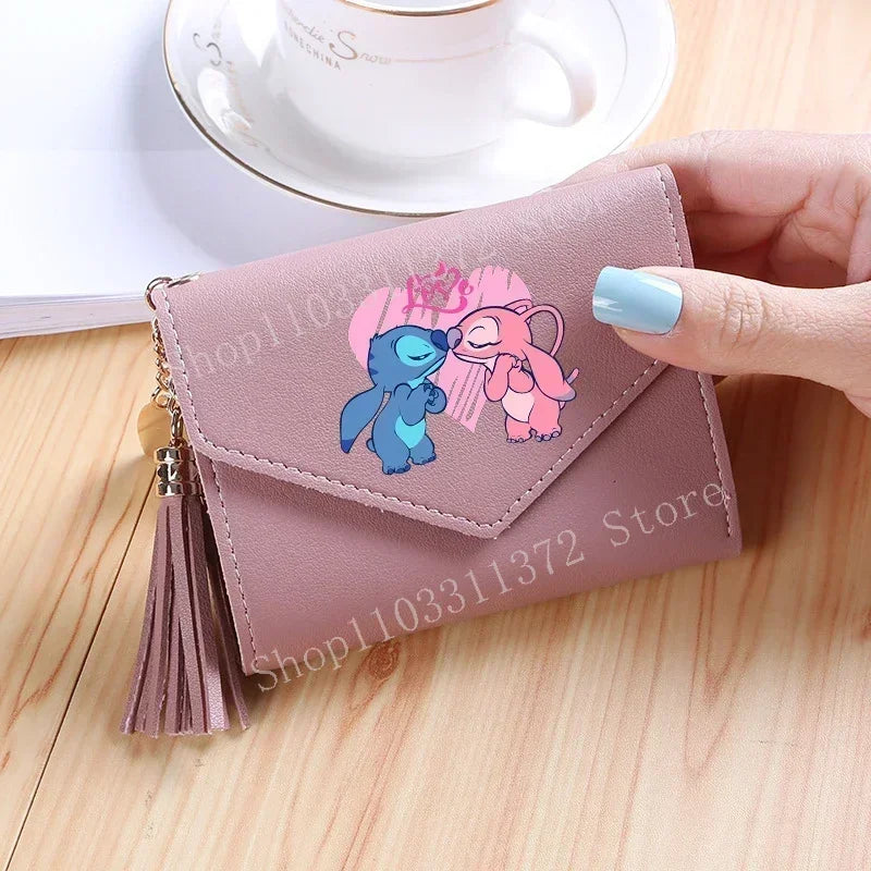Disney Stitch Women Wallets PU Leather Female Purse Multi-Cards Holder Fashion Cartoon Stich Hasp Gifts Coin Anime Short Wallet