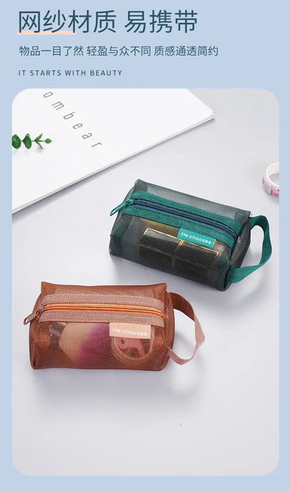 Dark Series Vintage Three-dimensional Square Nylon Mesh Coin Purse Pouch Large Capacity Key Lipstick Earphone Organizer Card Bag