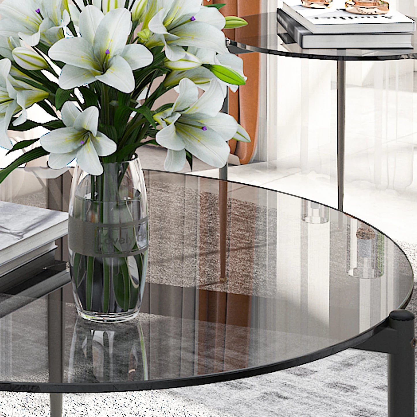 Modern Glass Coffee Table Side End Table Black Metal Legs Living Room Furniture Accent Table