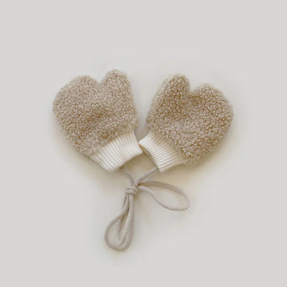 Lamb Fleece Baby Plush Mittens Cute Bear Kids Hanging Neck Glove 1-4Year Boy Girl Children Winter Full Finger Gloves Hand Warmer
