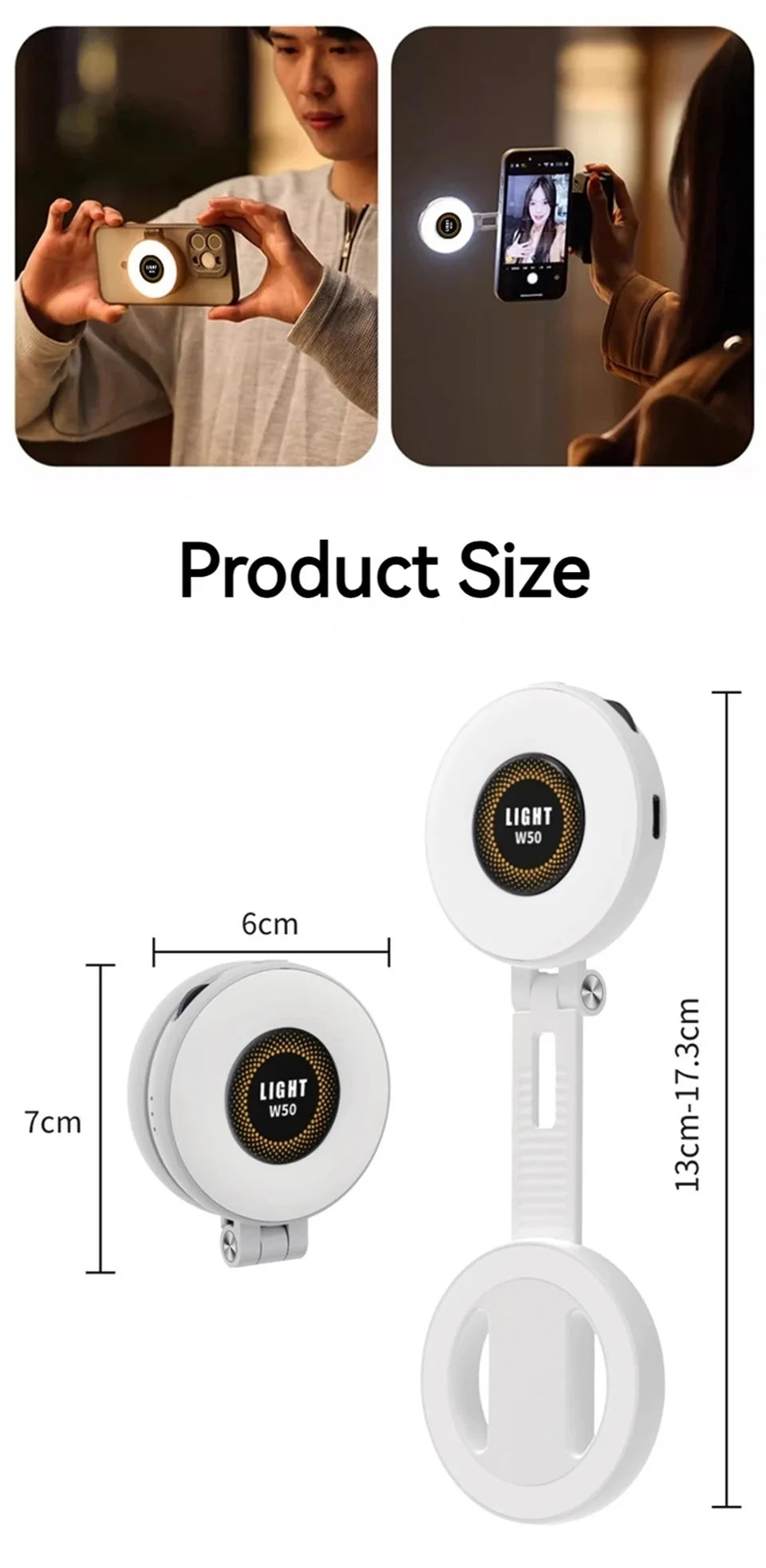 2in1 For Travel, Desktop, Selfies, Video, Makeup Portable Foldable Magnetic Rechargeable Ring Fill Light Phone Holder Perfect