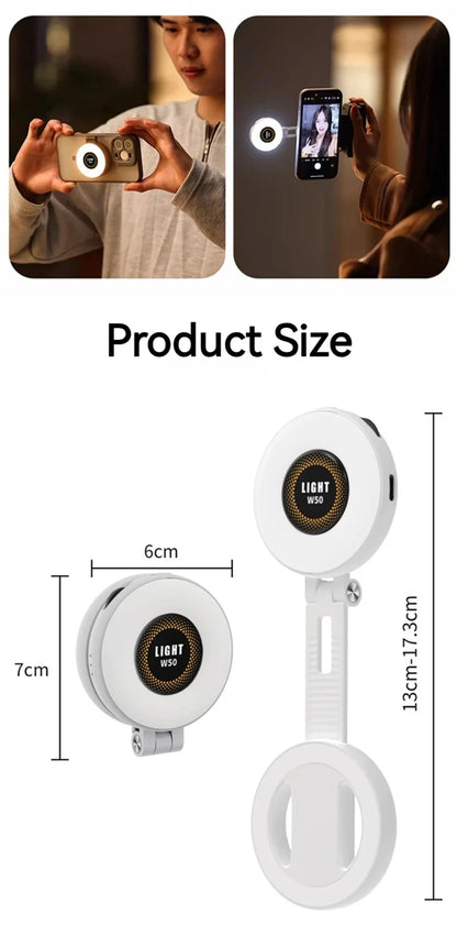 2in1 For Travel, Desktop, Selfies, Video, Makeup Portable Foldable Magnetic Rechargeable Ring Fill Light Phone Holder Perfect
