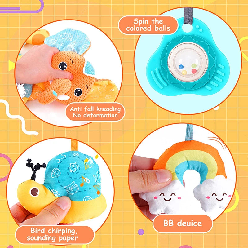 Newborns Spiral Hanging Activity Stroller Toy Baby Carseat Toy Black & White Lion Koala Rattle  for Crib Mobile Sensory Toy Gift