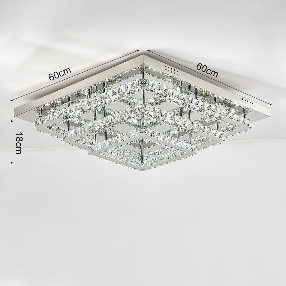 KOMORE Square Multiple-size Glamourous Crystal LED Ceiling Light, Cool White / Stepless Dimming for Office, Living Room, Bedroom