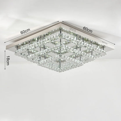 KOMORE Square Multiple-size Glamourous Crystal LED Ceiling Light, Cool White / Stepless Dimming for Office, Living Room, Bedroom