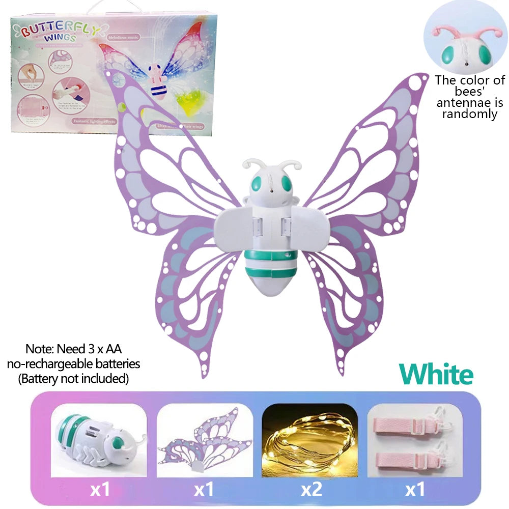 Electric Butterfly Wings Moving Elf Wing with Light Fairy Wings for Kids Birthday Christmas Cosplay Dress Up Angel Girls Toy