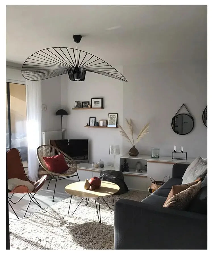 Italian Cross-border Nordic Straw Hat Lamp Fabric Restaurant Art Living Bedroom Designer Internet Celebrity Modern Simple Lamps