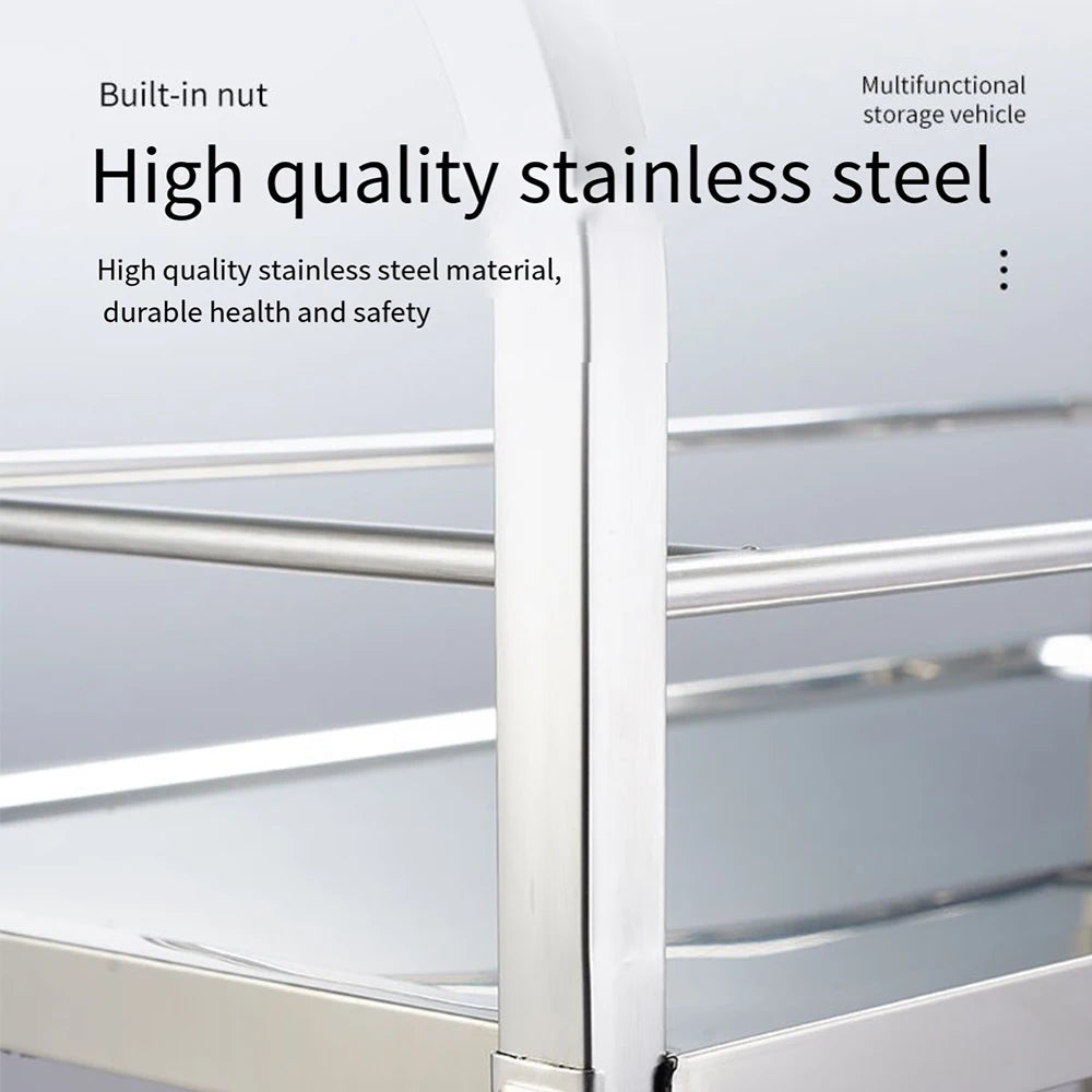 Stainless Steel Cart with Thickened Three Layers- Kitchen Utility Cart for Serving  Collecting Dishes Multi-functional Trolley