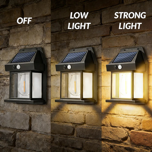 Solar Wall Lights Outdoor Dusk to Dawn Solar Motion Lights Outdoor Waterproof 3 Lighting Modes Wall Mount Light Sconces For Outside Patio Fence Yard Garage 2 Pack LED Street Light