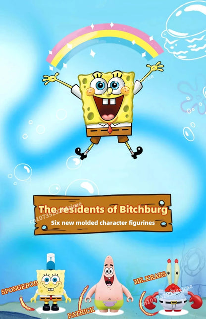 Spongebob building block cartoon Krusty Krab creative restaurant scene model Patrick Star assembly toy children's birthday gift