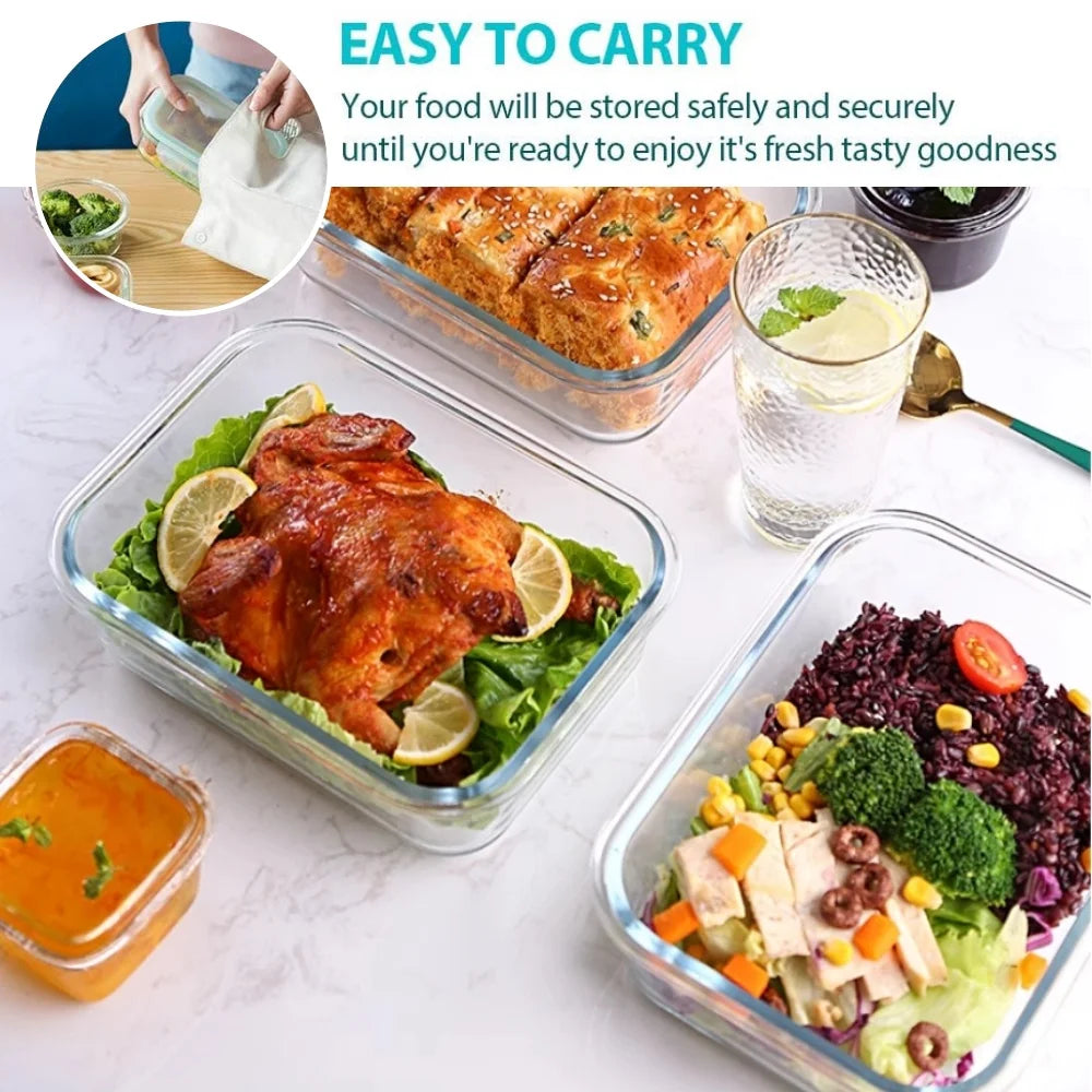 Premium Glass Lunch Box - Airtight Food Storage Containers with Leak-Proof Lids, Microwave & Dishwasher Safe Meal Prep Bento Boxes