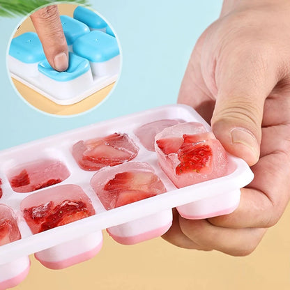 Ice Cube Tray Mold with Lid Silicone Square 14 Cube Easy Release Ice Cube Molds Summer Kitchen Bar DIY Iced Cocktail Freeze Tool