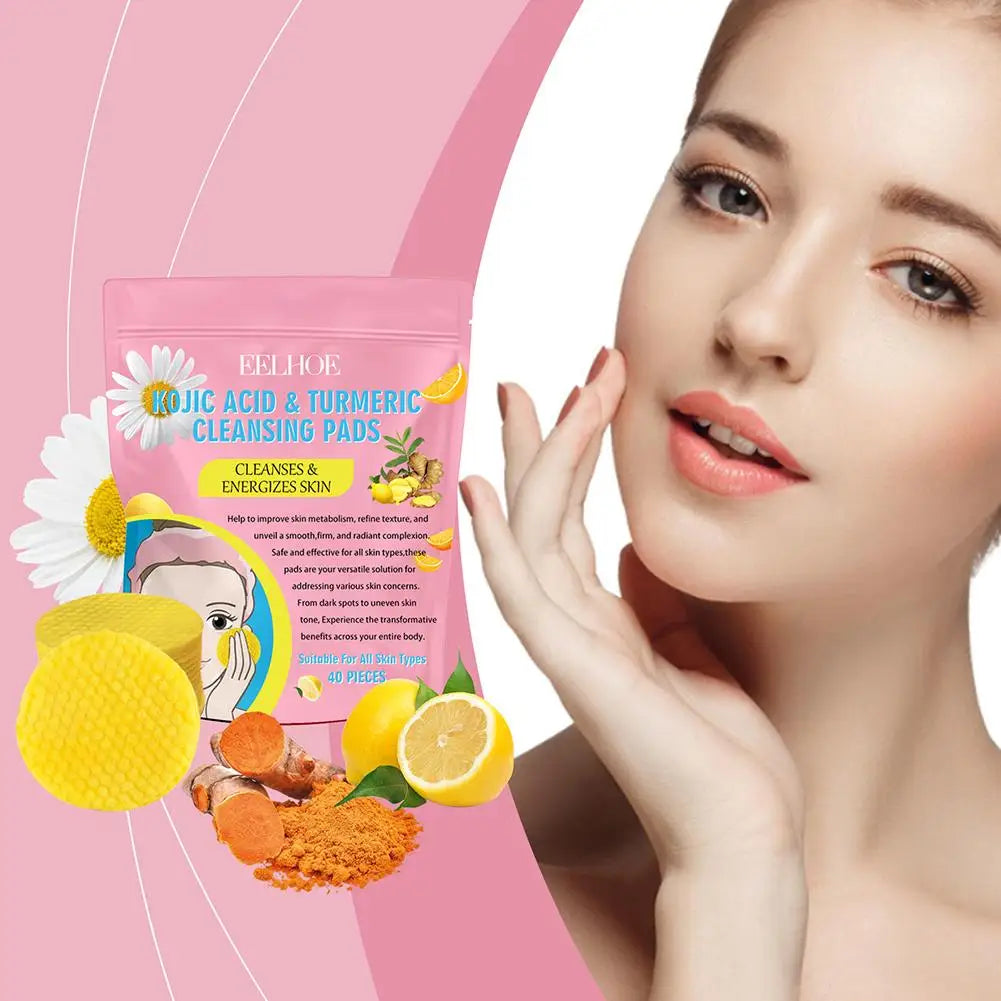 40/50pcs Turmeric Kojic Acid Cleansing Pads Exfoliating Pads Facial Sponges For Cleansing Exfoliating Daily Cleansing Skin Care