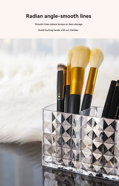 Diamond Pattern Mirrored Bathroom Storage Box - Premium Cosmetic Organizer for Lipstick & Makeup