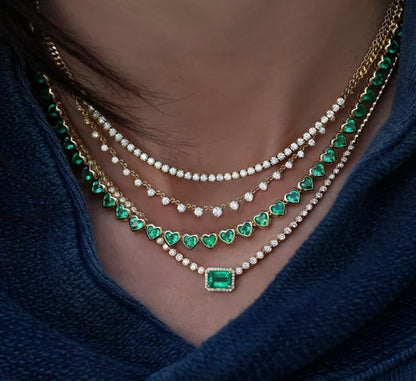 Green White CZ Bezel Heart Shaped Tennis Chain Choker Necklace For Women Geometric Classic Luxury Jewelry