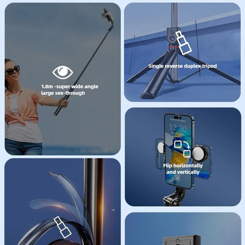 1.8M Long Extended Bluetooth Wireless Selfie Stick Live Broacast Stand Holder Tripod Foldable With Fill Light For Smartphones