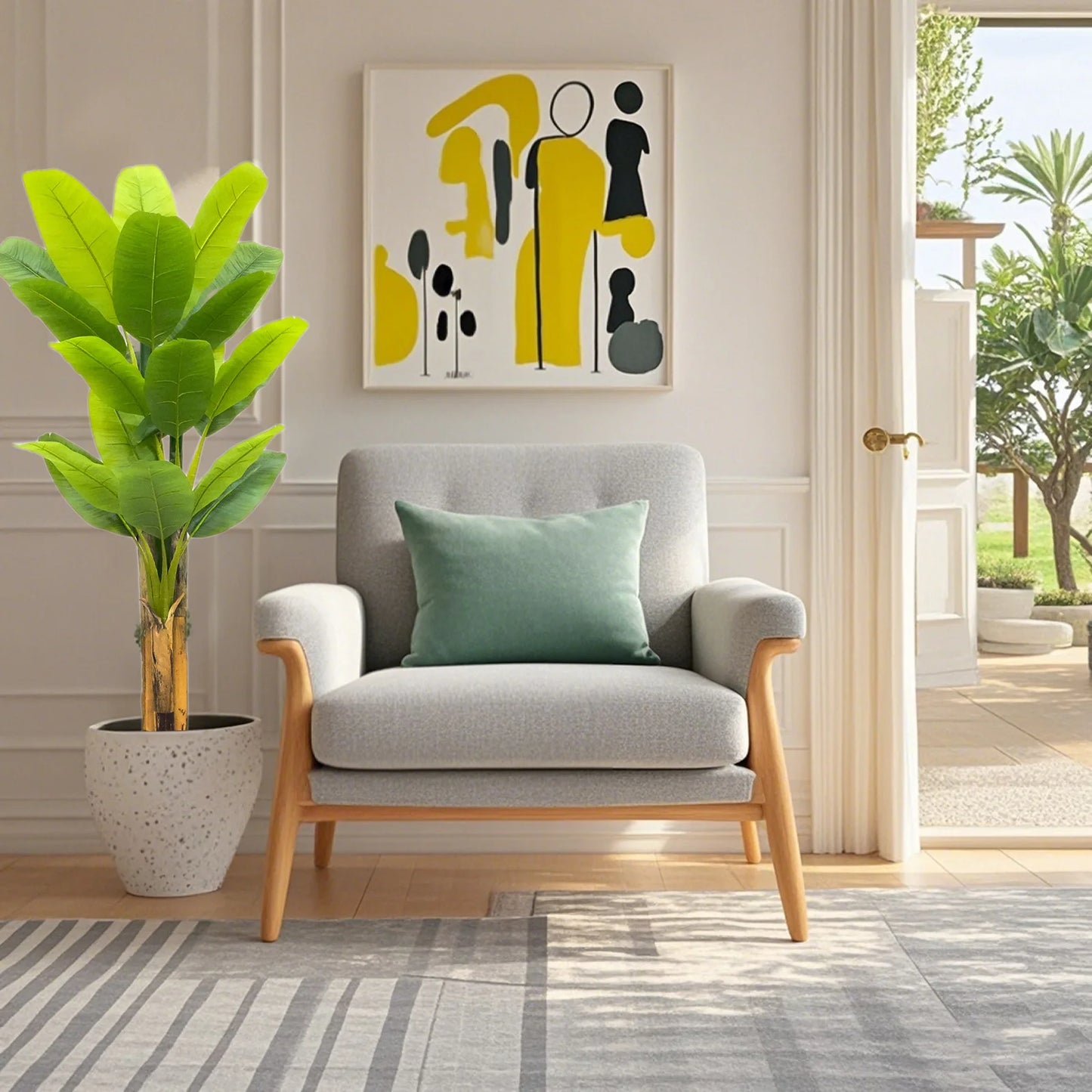 Bird of Paradise Artificial Plants Tree Tropical Faux Banana Silk Tree Fake Banana Leaf Plant with Stalks for Home Office Decor