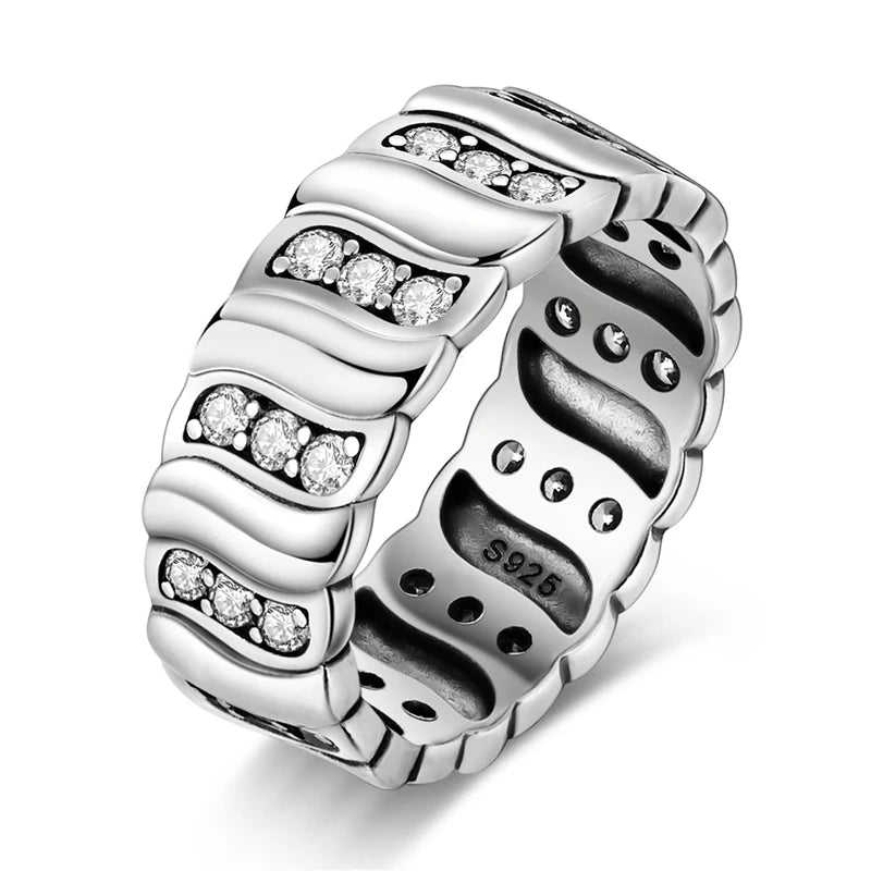 925 Sterling Silver Sparkling Zircon Ring - Classic Stackable Wedding Band for Women