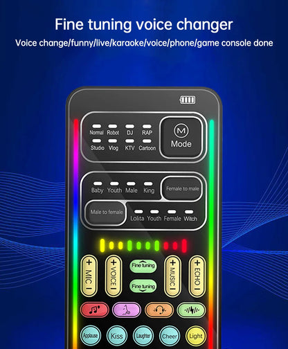 i9 Voice Changer Mini Multiple Audio Effect Bluetooth-Compatible Live Sound Cards Ultra-Thin Portable Live Sound Card Mic Tool