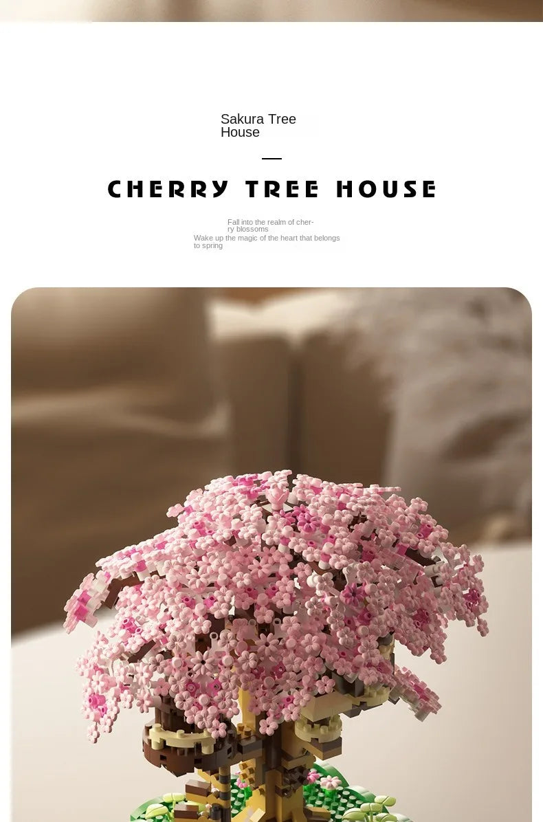 Pink cherry tree house building micro-particle building block classic model girl series difficult assembly toys