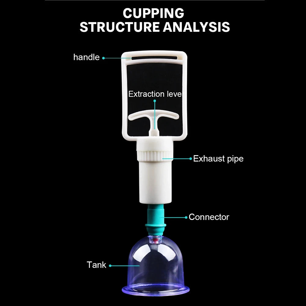 Vacuum Cupping Massage Kit w/ Pump Gun - 6 Suction Cups for Back, Body Therapy, Anti-Cellulite & Detox