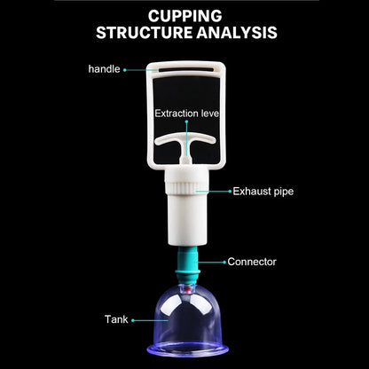 Vacuum Cupping Massage Kit w/ Pump Gun - 6 Suction Cups for Back, Body Therapy, Anti-Cellulite & Detox
