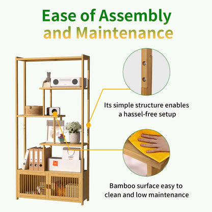 Bamboo Storage Rack Shelving Unit with High and Low Shelves Bookshelf Plant Stand for Home Organization Shelf