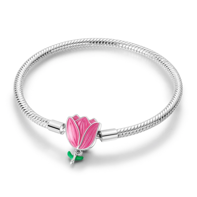 925 Sterling Silver Charm Bracelet - Leaf, Clover, Butterfly & Heart Design | 17-20cm Adjustable