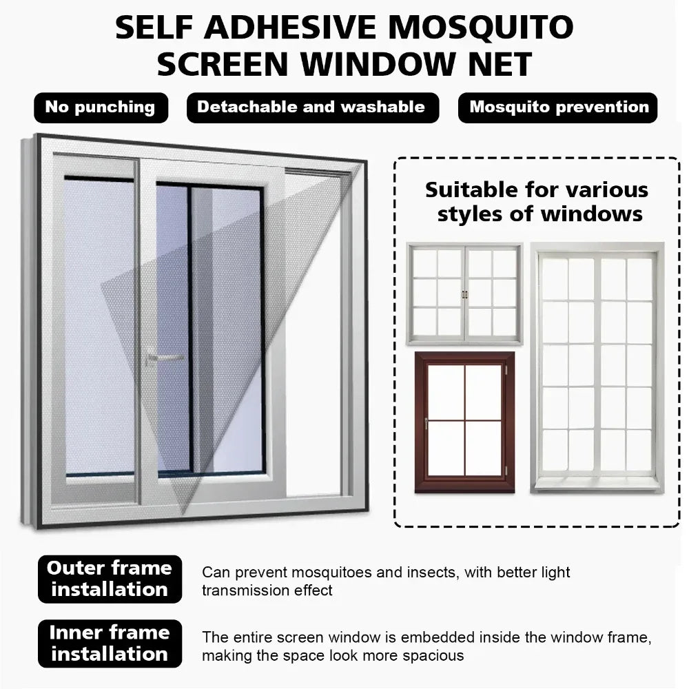 DIY Mosquito Net Self-adhesive Indoor Anti-insect Fly Screen Curtains Window Net Protections Mesh Home Textile Bed Garden