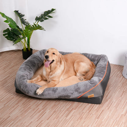 Jumbo Großes orthopädisches Hundebett mit Memory-Schaum, gesteppt, gepolstert, erhöhtes Kissen, warme, wasserdichte Matratze
