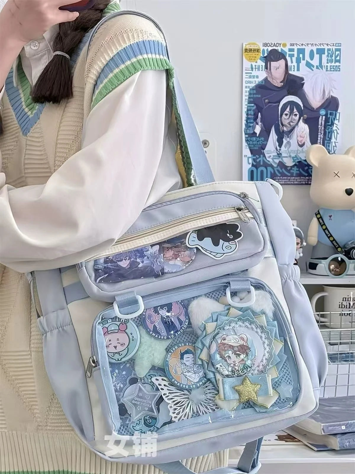 Japanese Transparent Ita Bag Handbag Women Anime Portable Large Capacity Girls Shoulder Tote Bag Nylon Crossbody Bags ItaBag