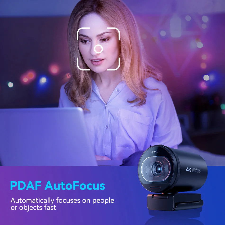 Webcam 4K HD USB Web Camera 1080P 60FPS Fast Autofocus Streaming Camera EMEET S600 With Mics for Video Calling/Zoom/Skype/Teams
