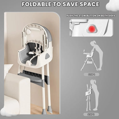 3-in-1 Baby HighChair, Foldable Portable Baby Dining Chairs Eat & Play Convertible High Chair with Double-Layer Dinner Plate