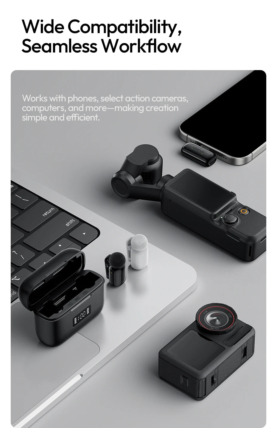 Ulanzi A200 Mini Mic 48kHz/24bit 75dB for Smartphone Camera Livestreaming Street Interview Vlogging Wedding Videography Shots