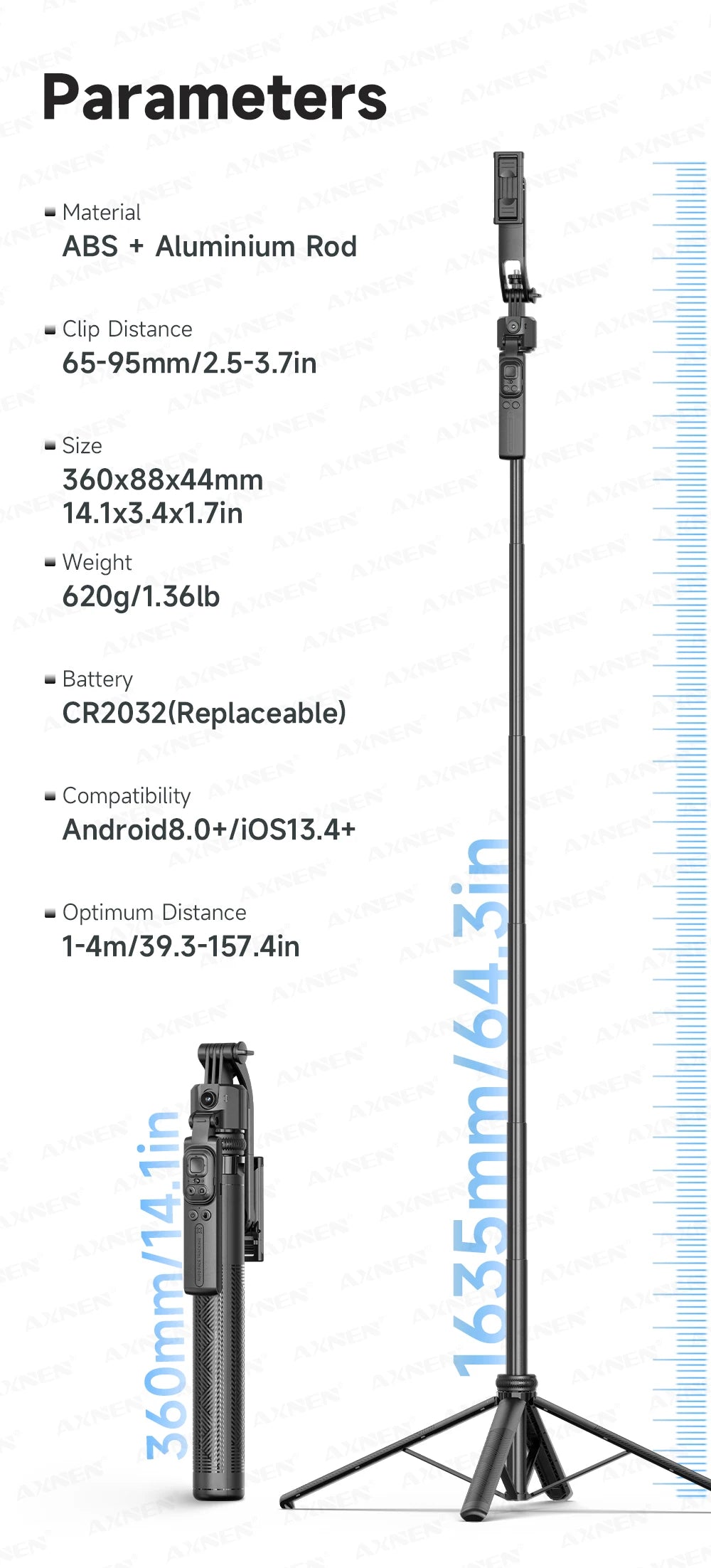 C17 Selfie Stick Tripod for Phone AI 360 Rotation Face Tracking Gimbal Stand Smartphone Camera Monopod Holder 1630mm Quadruped