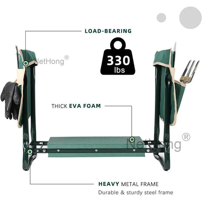 Garden Kneeler 2-In-1 Folding Gardening Padded Seat And Kneeling Stool Tool Bag~
