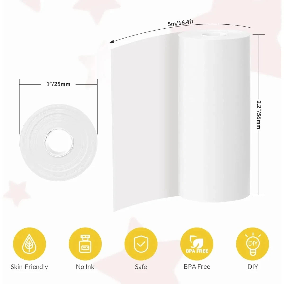 Kids Camera Instant Print Refill for Kids Instant Camera Thermal Printing BPA Free,57x25mm White Non-Adhesive Photo Print Rolls