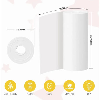 Kids Camera Instant Print Refill for Kids Instant Camera Thermal Printing BPA Free,57x25mm White Non-Adhesive Photo Print Rolls