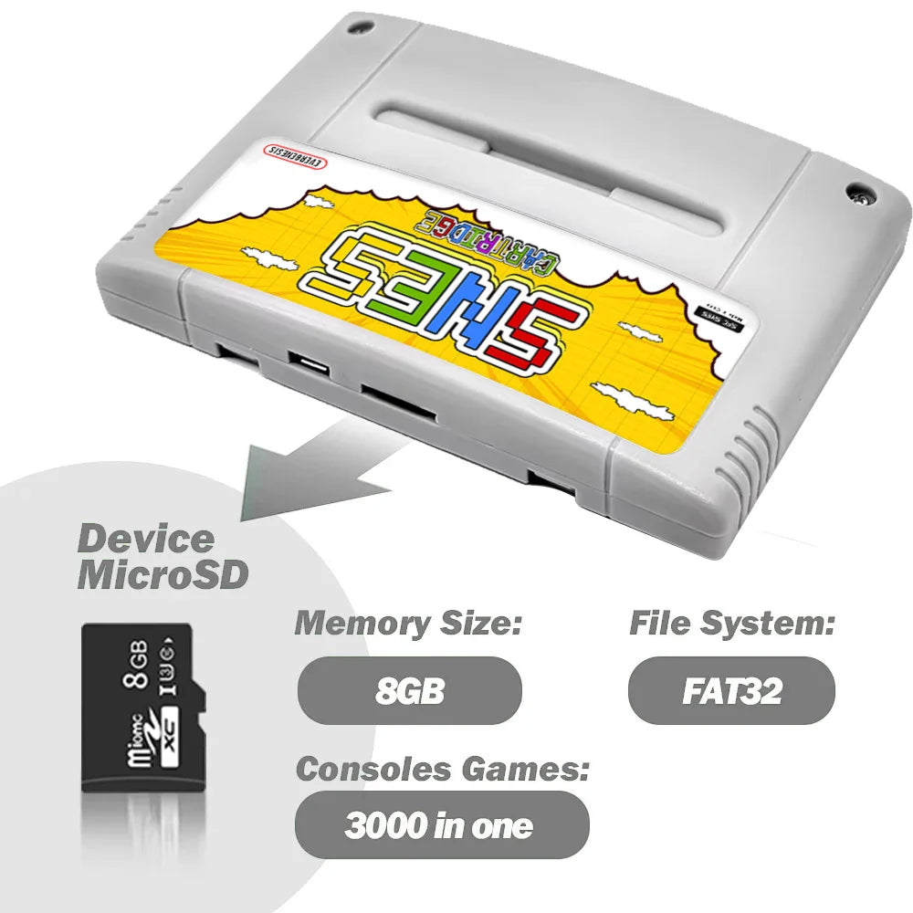 3000-in-1 SFC Memory Card with 8GB TF Game Cartridge for Super Famicom SNES Game Console - Gaming Accessories