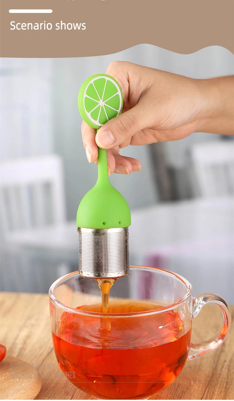 Silicone Handle Tea Infuser Stainless Steel Tea Ball Filter Teapot Cha Coffee Strainer Creative Lemon Orange Shape Spice Sieve