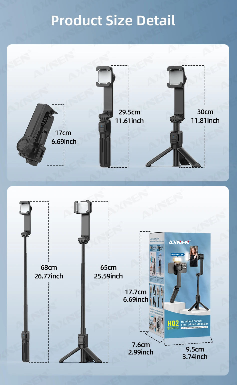 AXNEN HQ2-SE Smartphone Gimbal Stabilizer Handheld Mobile Shooting Stabilizer for Gopro Action Cameras Android iPhone Video Vlog
