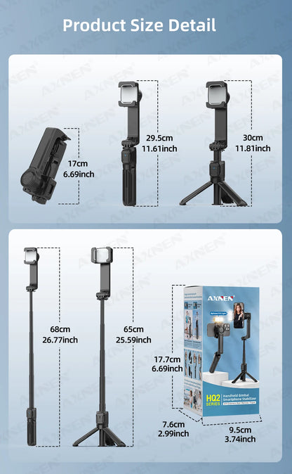 AXNEN HQ2-SE Smartphone Gimbal Stabilizer Handheld Mobile Shooting Stabilizer for Gopro Action Cameras Android iPhone Video Vlog