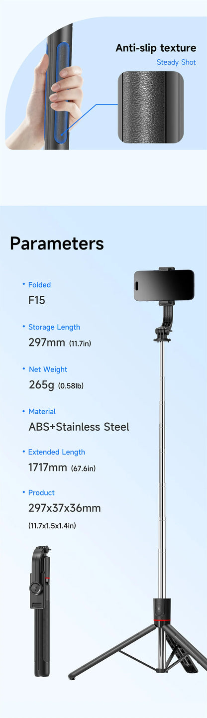 Roreta 1.7M Selfie Stick Wireless Tripod Stand with Bluetooth Remote Extendable Tripod for Mobile Phone Tlktok Live Streaming