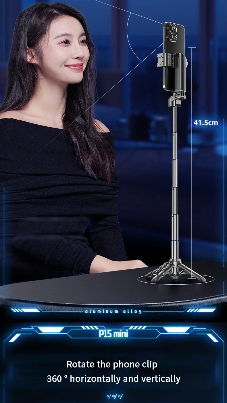 Portable Bluetooth Selfie Stick Tripod with Remote, Foldable Phone Holder Stand for iPhone & Smartphones, Mini Keychain Design
