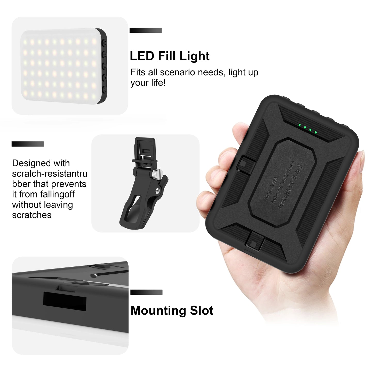 LED Selfie Light,60 LED Beads 2500mAh Rechargeable CRI 97+, 7 Light Modes,Portable Clip on Light for Phone Tablet Laptop TikTok