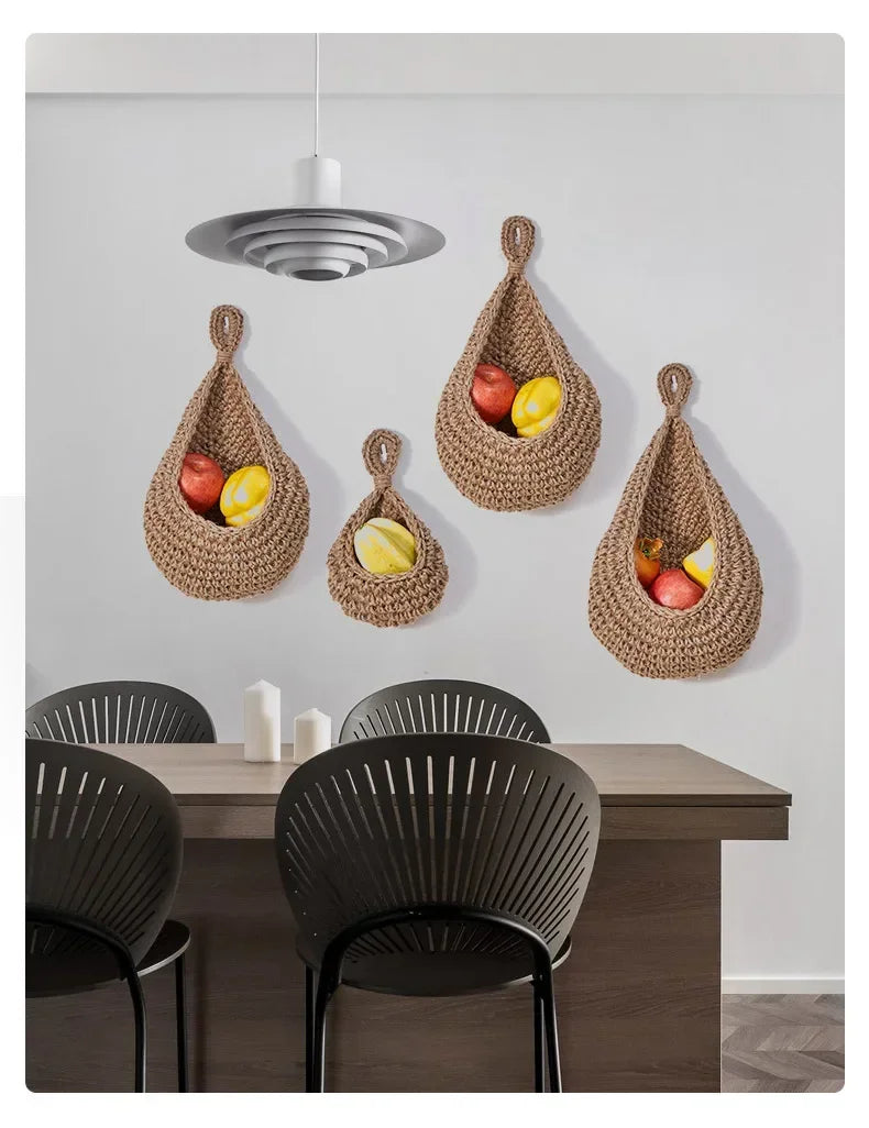 Handwoven Hanging Wall Fruit Vegetable Basket Organizer Container Decor for Kitchen Garden Mount Wall Plant Flower Onion Storag