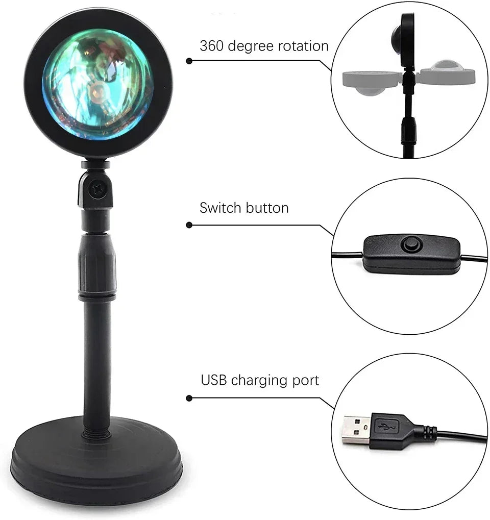 Sunset Lamp Projection Led Lights with Remote 16 Colors Night Light 360° Rotation Rainbow Lights 4 Modes Setting for Photograph
