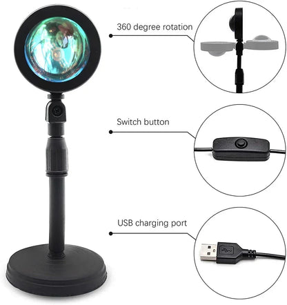 Sunset Lamp Projection Led Lights with Remote 16 Colors Night Light 360° Rotation Rainbow Lights 4 Modes Setting for Photograph