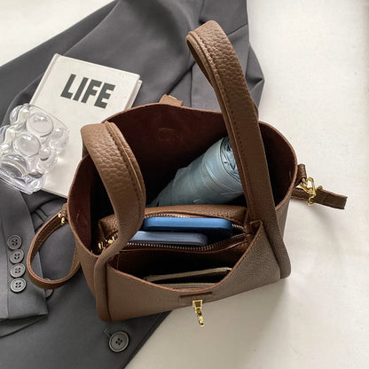 Luxury PU Leather Bucket Bag for Women Large Capacity Handbag with Inner Bag Double Handle Magnetic Closure Shoulder Bag Satchel